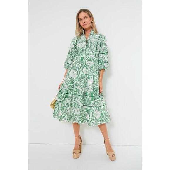 HYACINTH HOUSE Green and White Floral Hillsborough Midi Dress Size XS NWT - Picture 1 of 8